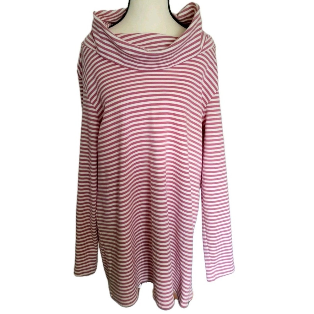 Blair Women's Raspberry Long Sleeve Striped Cowl Neck Pullover Top Sz Large